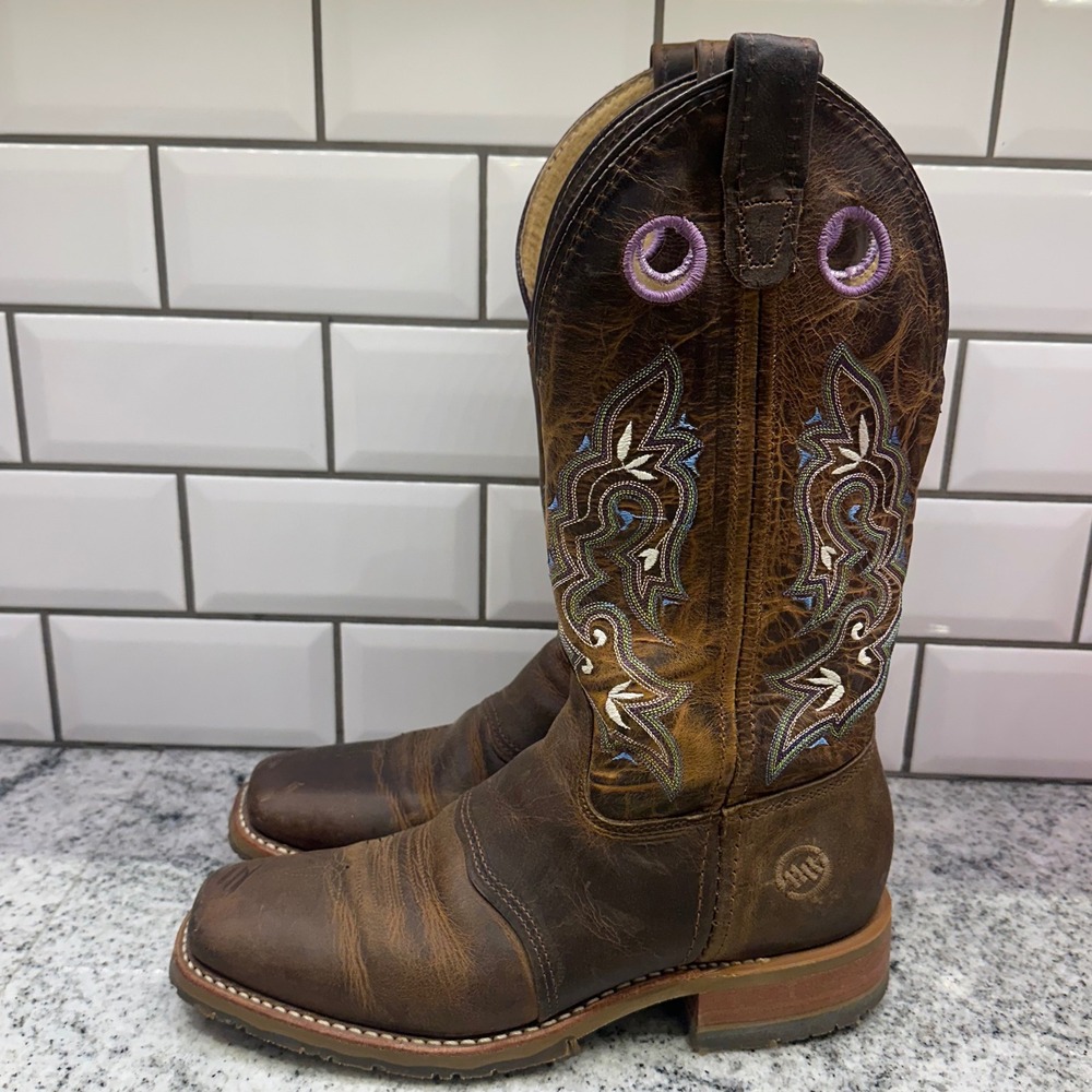 Double H Womens DH5477 Brown Leather Safety Toe Western Work Boots 7.5 M USA - Picture 3 of 14